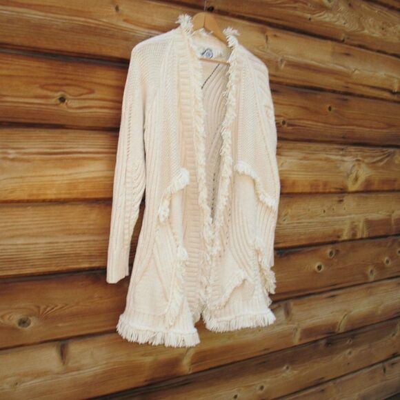Anthropologie Rosie Neira Wool Cotton Fringe Cardigan Sweater - Picture 4 of 9